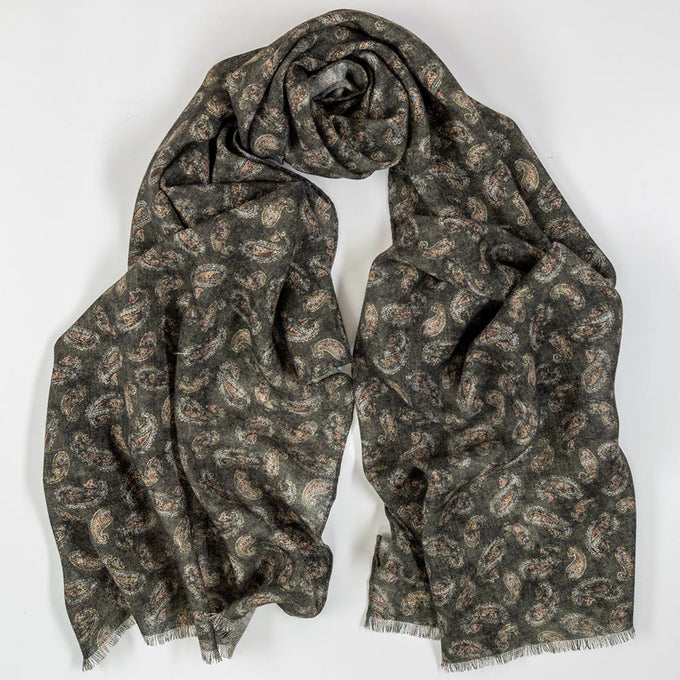 Tropea Olive Paisley Wool Scarf