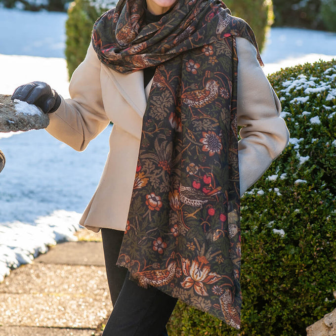 PRE ORDER: The Liberty ‘Strawberry Thief’ Quartet - Green Cashmere and Silk Wrap