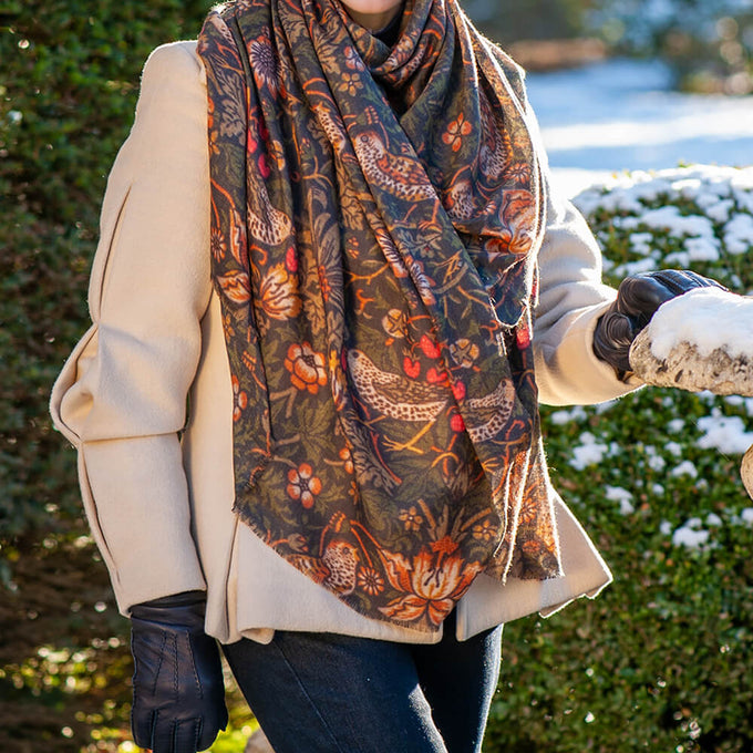 PRE ORDER: The Liberty ‘Strawberry Thief’ Quartet - Green Cashmere and Silk Wrap