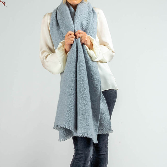 Super Luxe Smokey Grey Basket Weave Cashmere Shawl