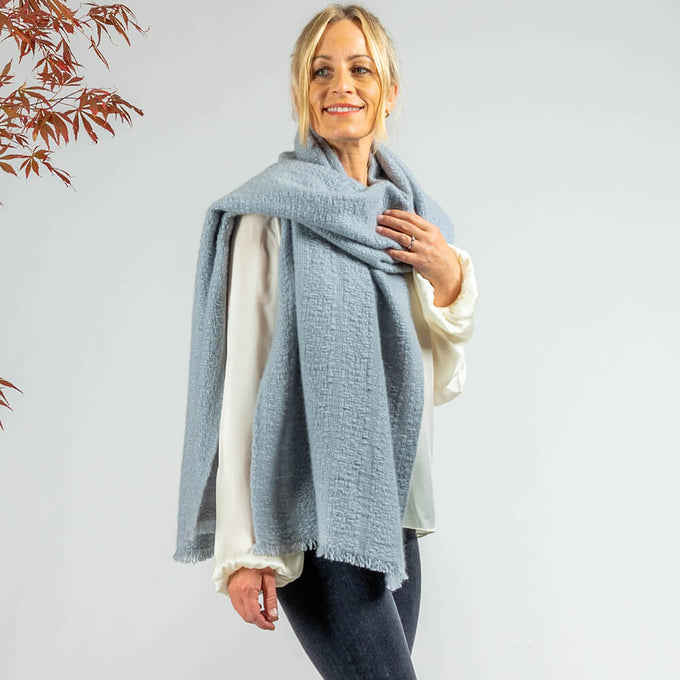 Super Luxe Smokey Grey Basket Weave Cashmere Shawl