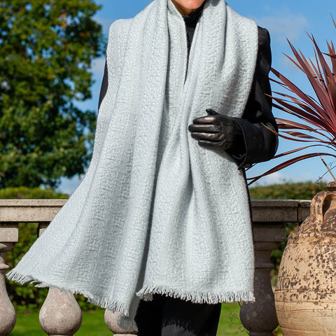 Super Luxe Dove Grey Basket Weave Cashmere Shawl