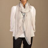 Silver Grey Melange Cashmere and Silk Wrap with Grey Silk Border