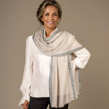 Silver Grey Melange Cashmere and Silk Wrap with Grey Silk Border
