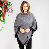 Hand Woven Soft Grey & Natural Chunky Cashmere Poncho