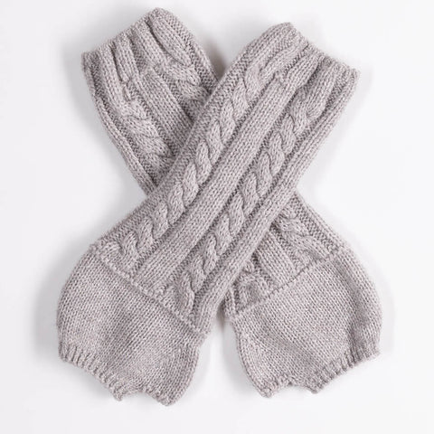 Grey Chunky Cable Knit Cashmere Wrist Warmers