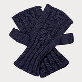 Navy Cable Knit Cashmere Mittens