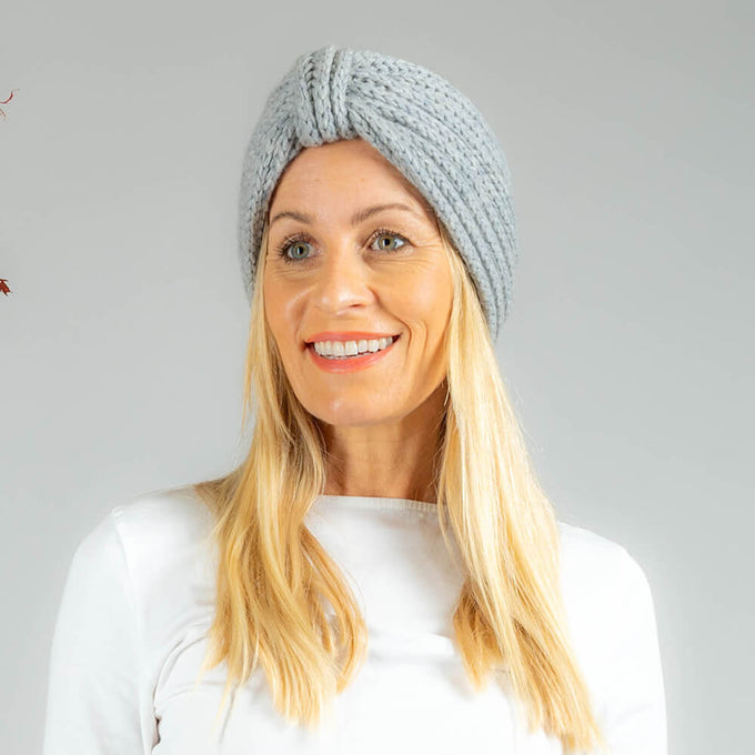 Dove Grey Rib Knit Cashmere Ear Warmer
