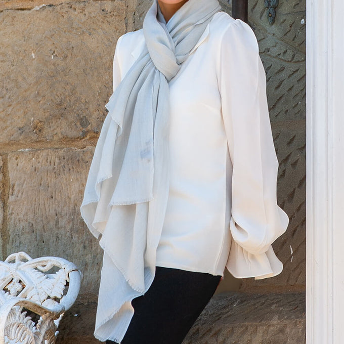 Classic Platinum Grey Cashmere and Silk Wrap