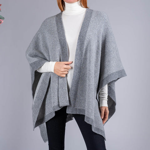 Grey and Ivory Reversible Wool and Cashmere Cape