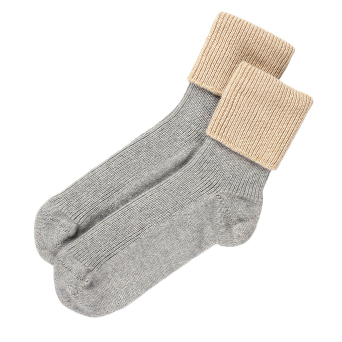 Ladies Parchment and Grey Cashmere Socks