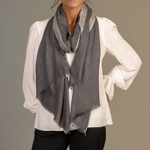 Charcoal Melange Cashmere and Silk Wrap with Silk Border