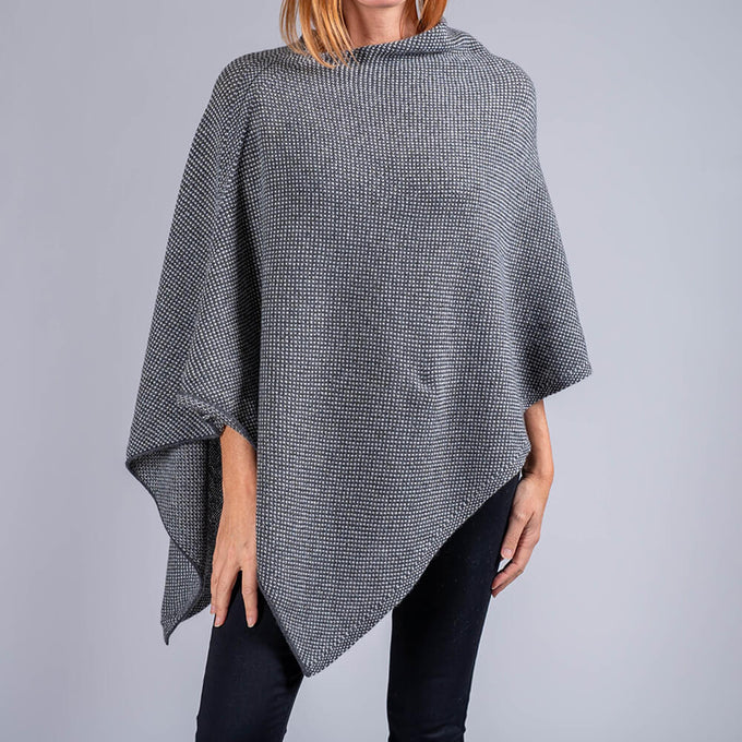 Charcoal and Ivory Knitted Cashmere Poncho