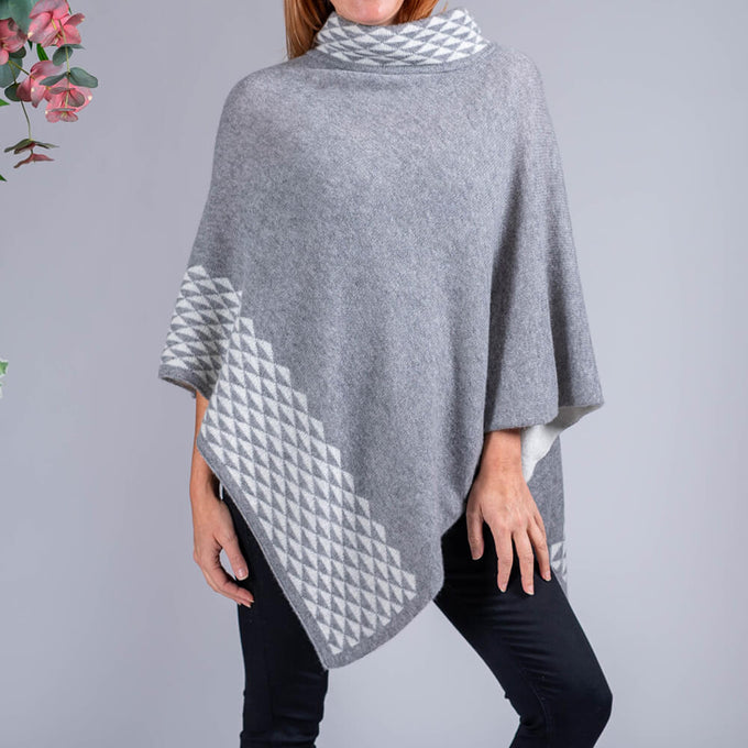 Grey and Ivory Double Layer Cashmere Poncho