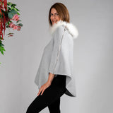 Pearl Grey Cashmere Poncho with Cashmere Fur Trim