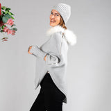 Pearl Grey Cashmere Poncho with Cashmere Fur Trim