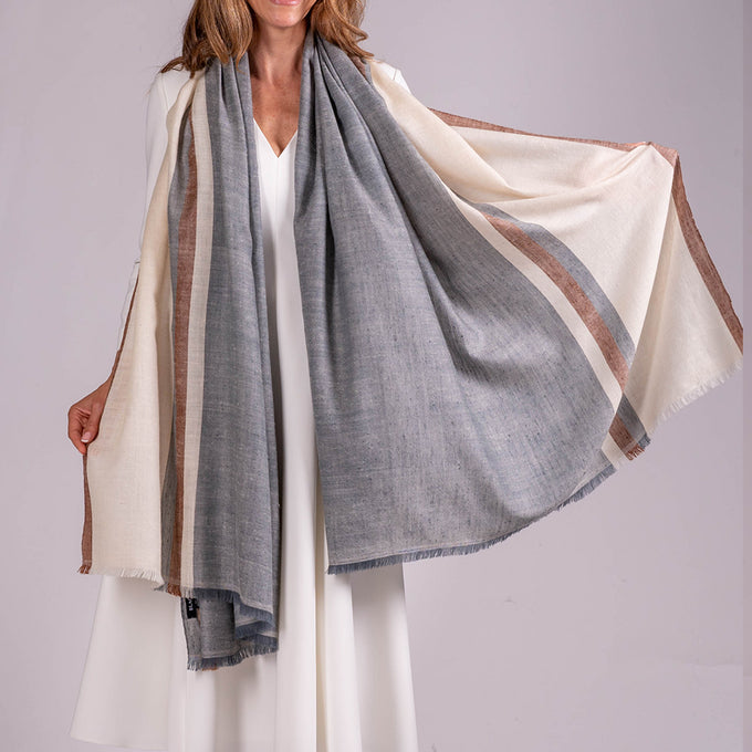 Grey Melange and Vanilla Pashmina Cashmere Shawl