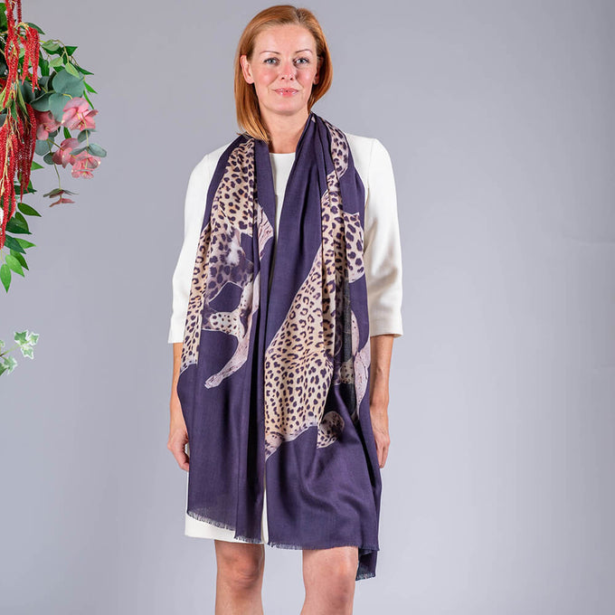 Cashmere and Silk Twin Leopard Print Scarf