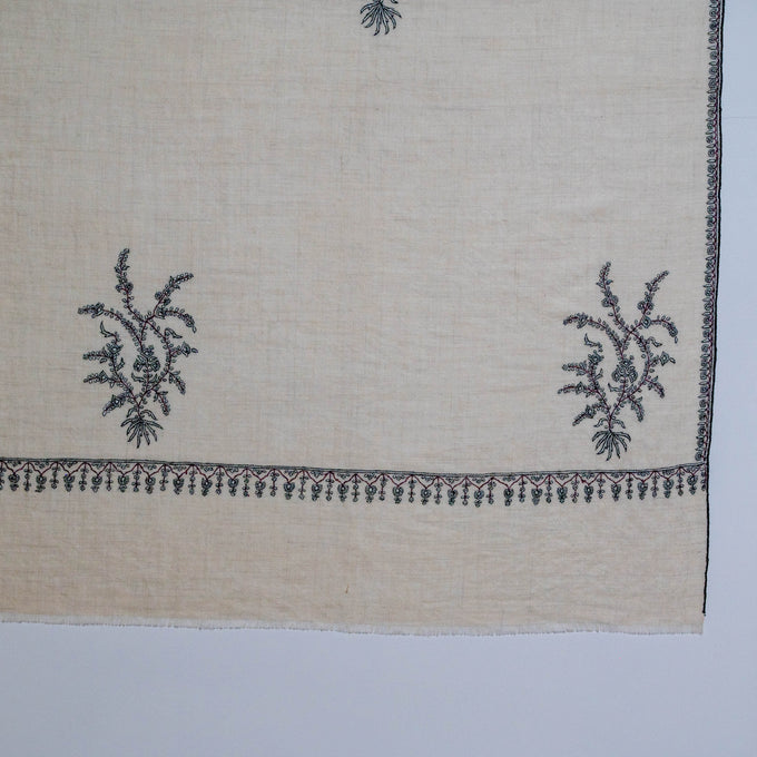 Hand Embroidered Pashmina Cashmere Shawl - Ivory Floral