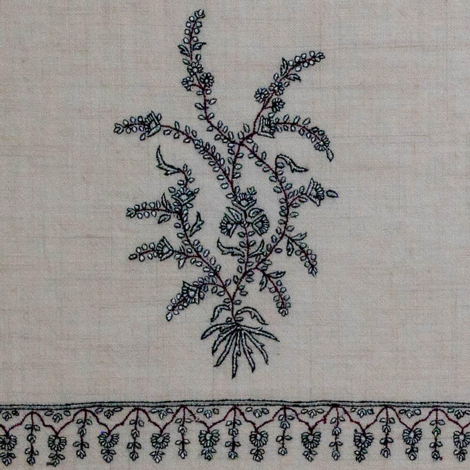Hand Embroidered Pashmina Cashmere Shawl - Ivory Floral