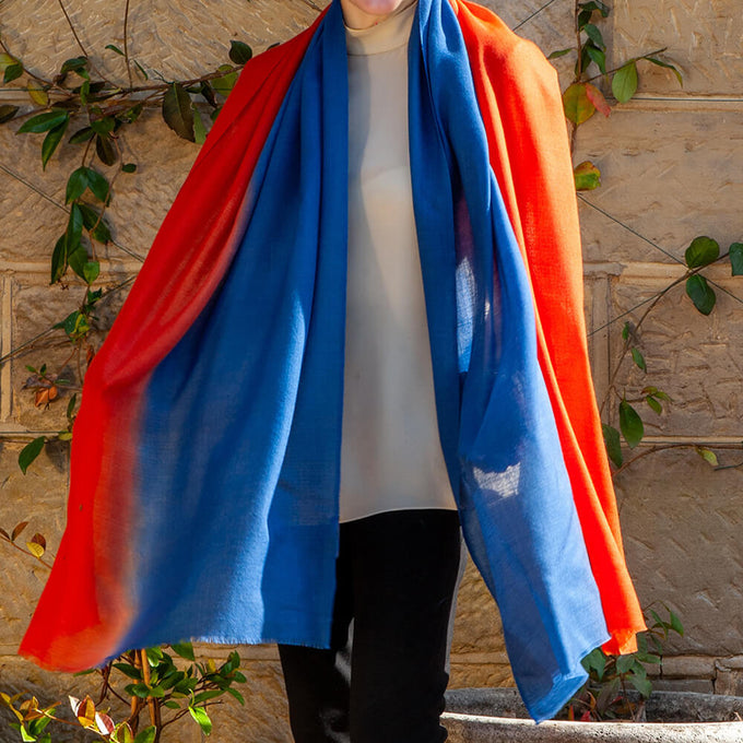 Birds of a Feather - The Kingfisher Shaded Cashmere and Silk Wrap