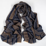 Kingham Navy and Natural Silk and Wool Scarf