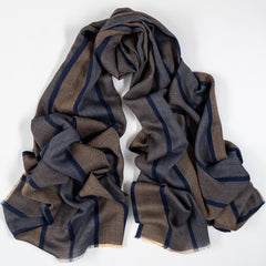 Kingham Navy and Natural Silk and Wool Scarf