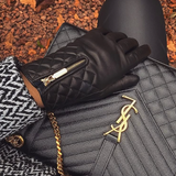 Black Leather Quilted Gloves with Cashmere Lining