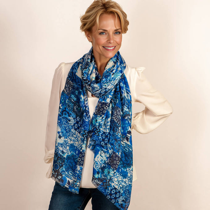 PRE ORDER: The Liberty ‘Archive Patchwork’ Trilogy - Patchwork Blues Cashmere and Silk Wrap