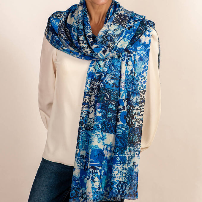 PRE ORDER: The Liberty ‘Archive Patchwork’ Trilogy - Patchwork Blues Cashmere and Silk Wrap