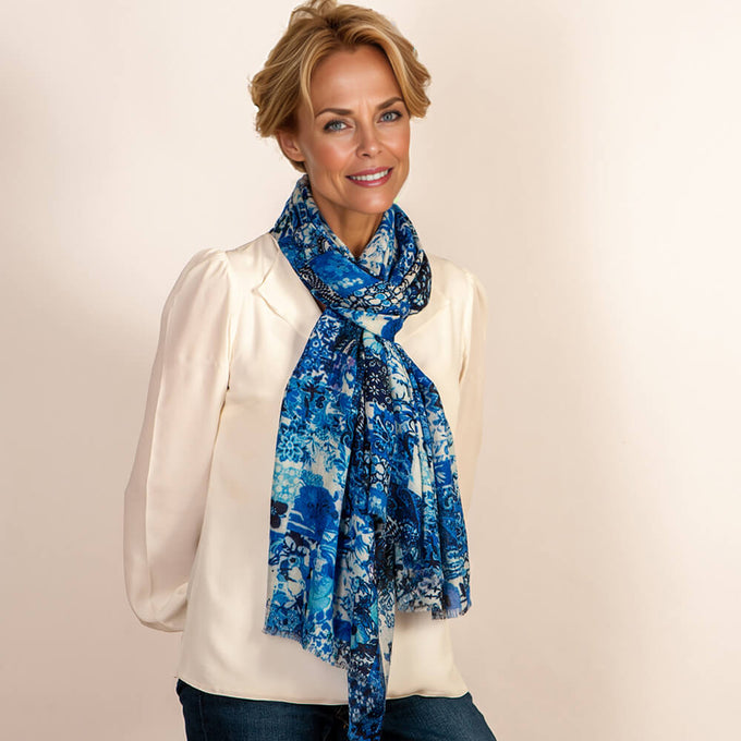 PRE ORDER: The Liberty ‘Archive Patchwork’ Trilogy - Patchwork Blues Cashmere and Silk Wrap