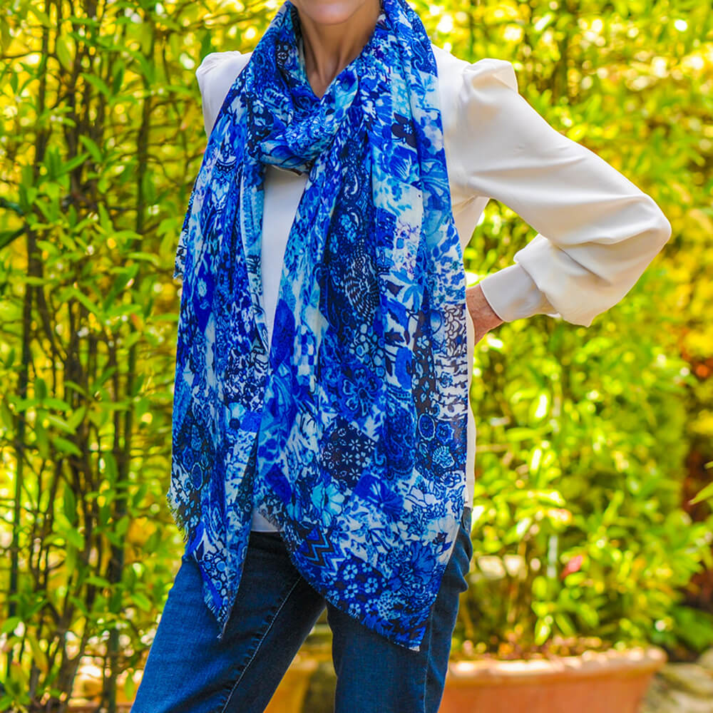 Hotel Kalinga Extra Large Silk Scarf Hotel Kalinga Navy Blue