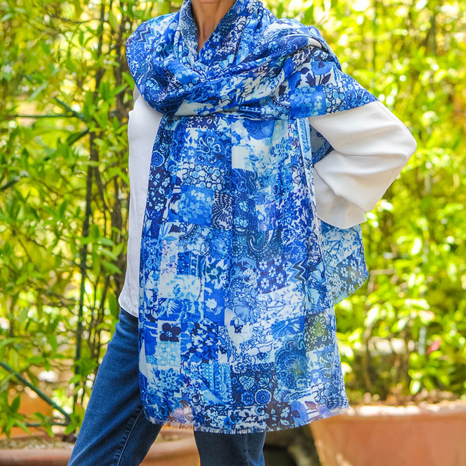 PRE ORDER: The Liberty ‘Archive Patchwork’ Trilogy - Patchwork Blues Cashmere and Silk Wrap