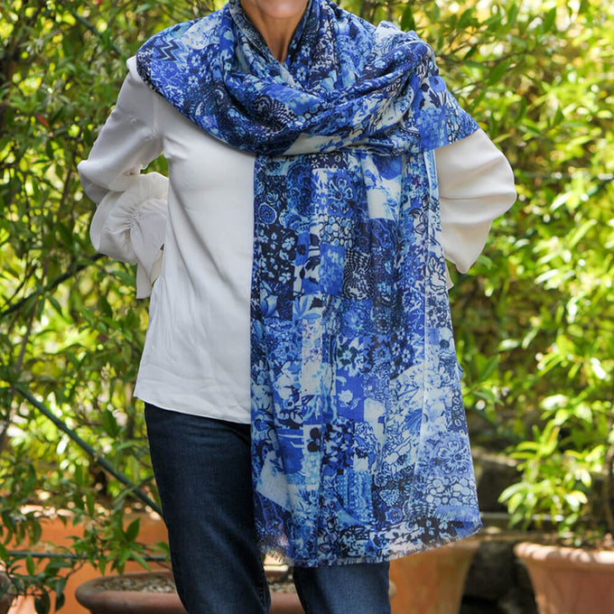 PRE ORDER: The Liberty ‘Archive Patchwork’ Trilogy - Patchwork Blues Cashmere and Silk Wrap