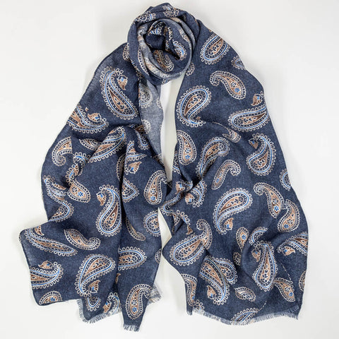 Todi Navy Paisley Wool Scarf