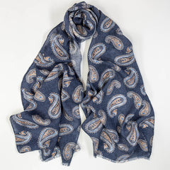 Todi Navy Paisley Wool Scarf