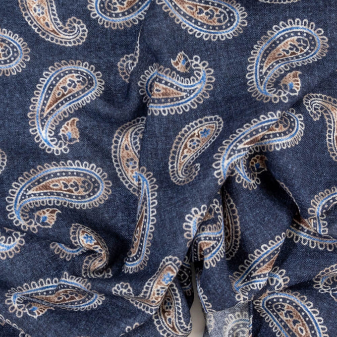 Todi Navy Paisley Wool Scarf