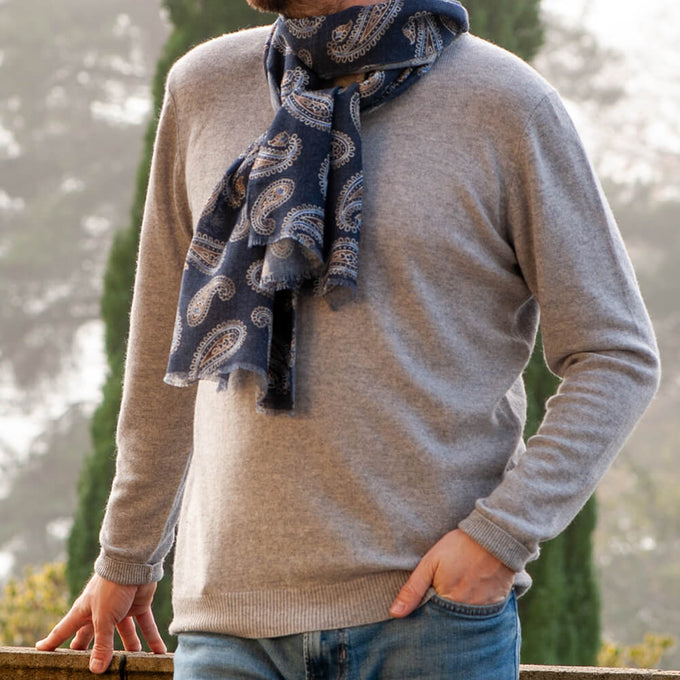 Todi Navy Paisley Wool Scarf