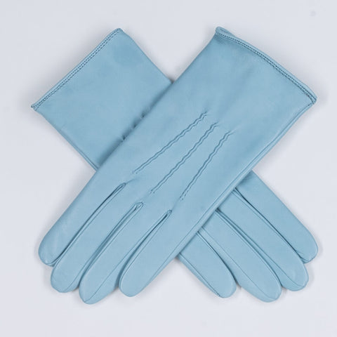 Blue Whisper Silk Lined Italian Leather Gloves