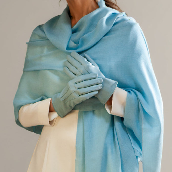 Blue Whisper Silk Lined Italian Leather Gloves