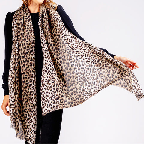 Dappled Leopard Print Cashmere and Silk Scarf