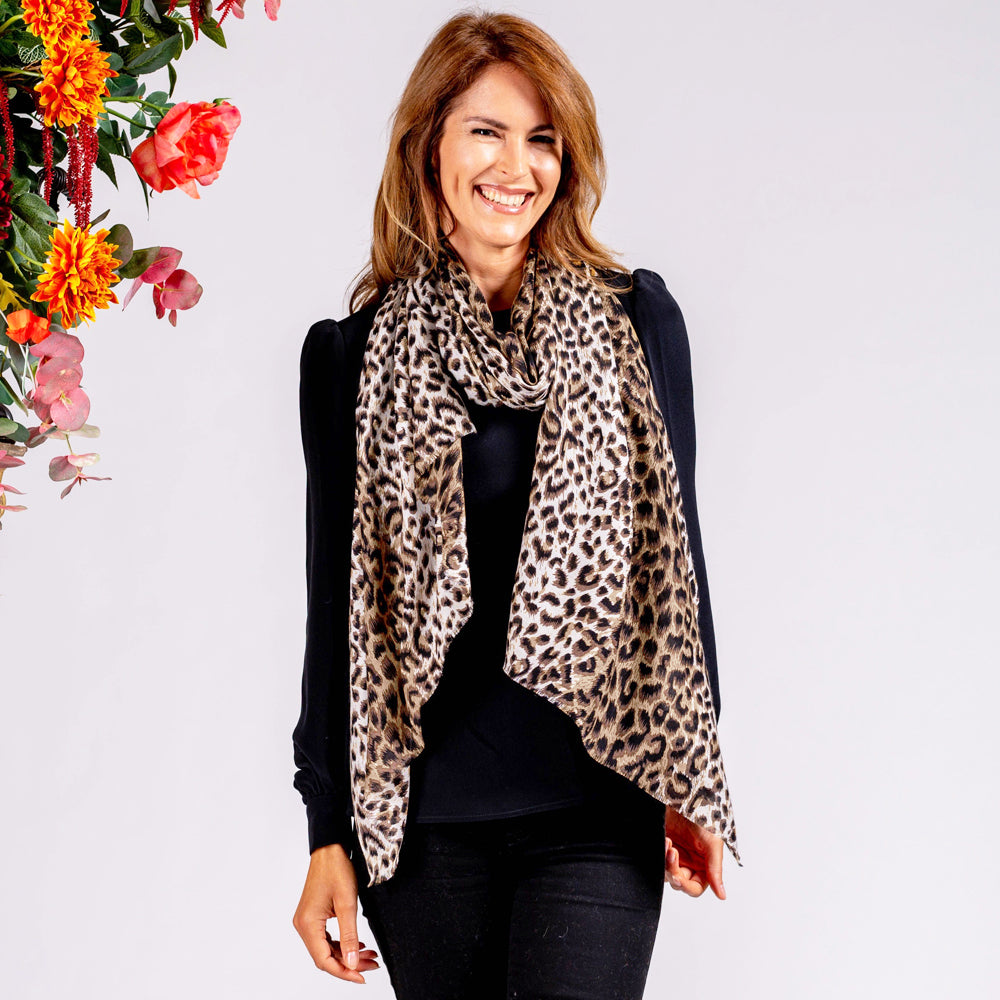 Dappled Leopard Print Cashmere and Silk Scarf