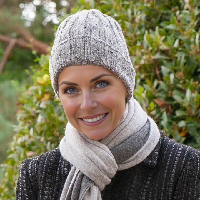 Silver Grey Flecked Italian Cashmere Beanie