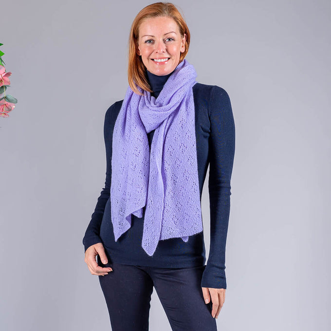 Lilac Lace Knit Cashmere Scarf