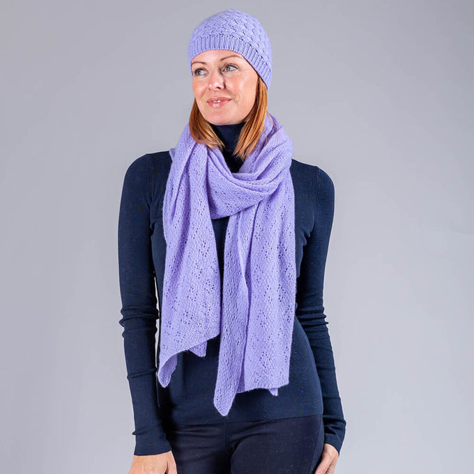 Lilac Lace Knit Cashmere Scarf