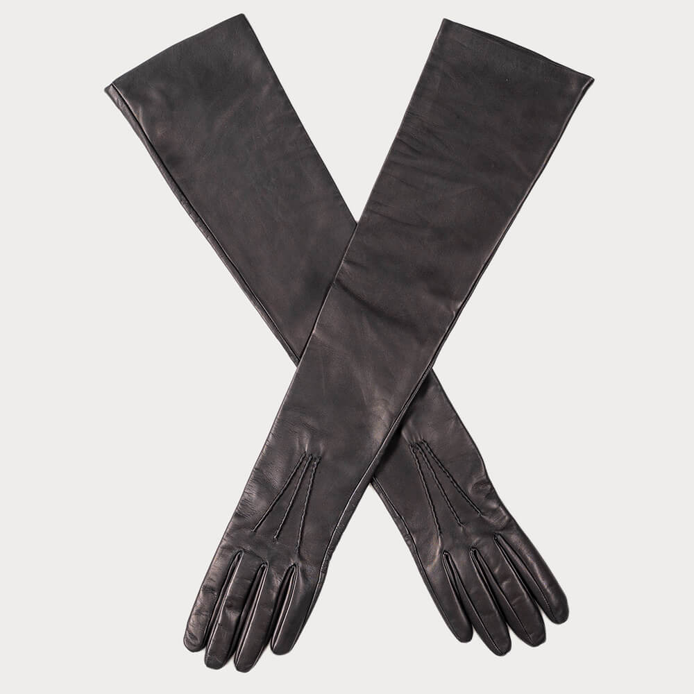 Extra Long Silk Lined Black Leather Gloves – Black.co.uk