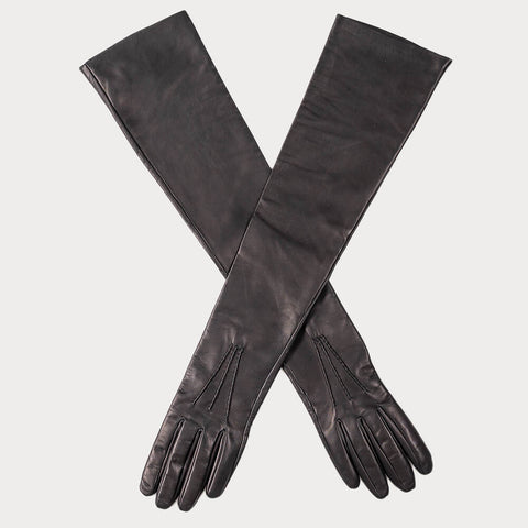 Extra Long Black Leather Gloves – Silk Lined