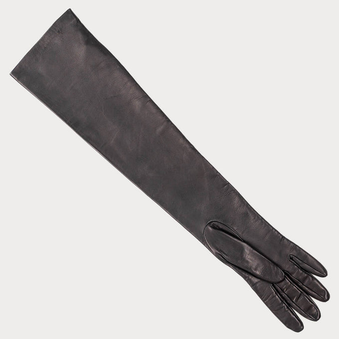 Extra Long Black Leather Gloves – Silk Lined