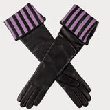 Long Black Opera Gloves with Striped Cuff - Cashmere Lined