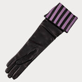 Long Black Opera Gloves with Striped Cuff - Cashmere Lined